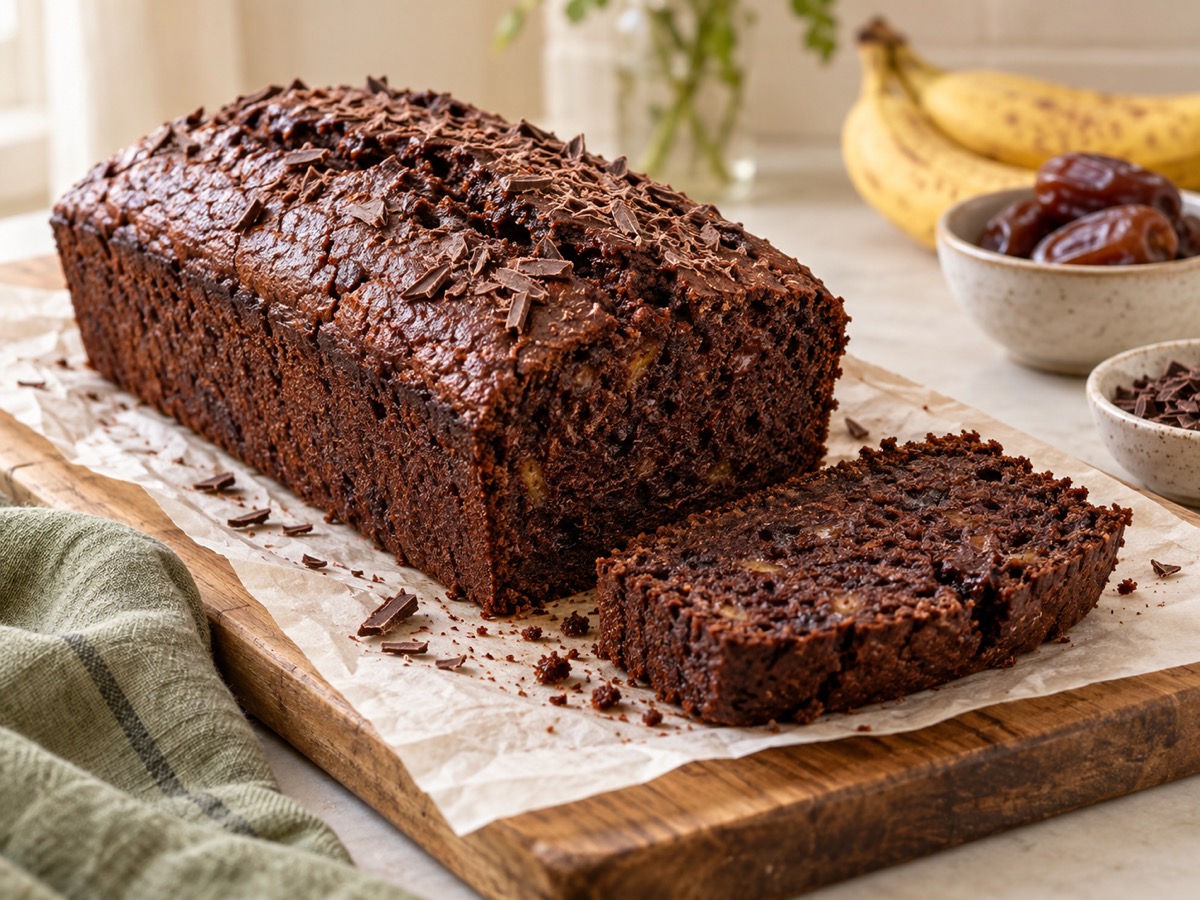 Ilustración de Budín de chocolate, banana y dátiles