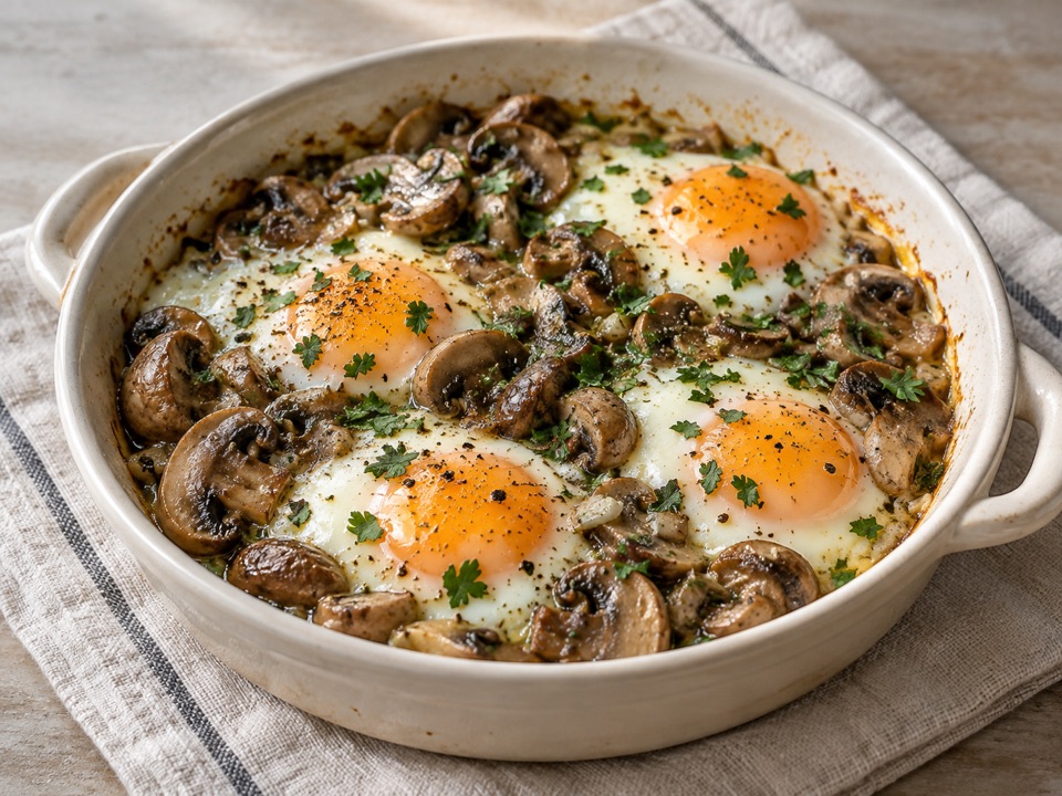 Huevos al plato con champiñones