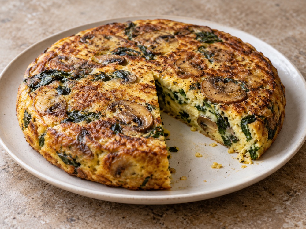 Ilustración de Tortilla al horno de acelga y hongos
